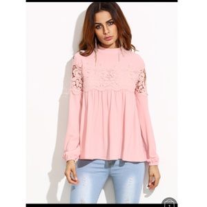 Mock Neck Lace Applique Babydoll Top 💖